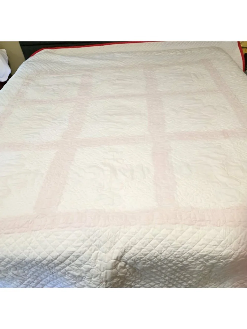 Vintage Handmade Applique Quilt Queen Red Hand Quilted Floral Folk Art Cottage